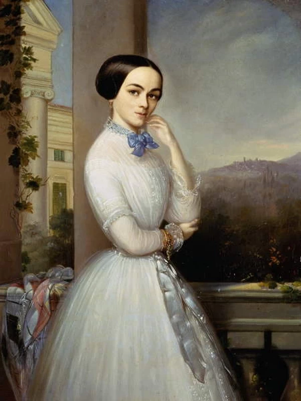  85-Luigi Basiletti-Ritratto di donna vestita di bianco al balcone 